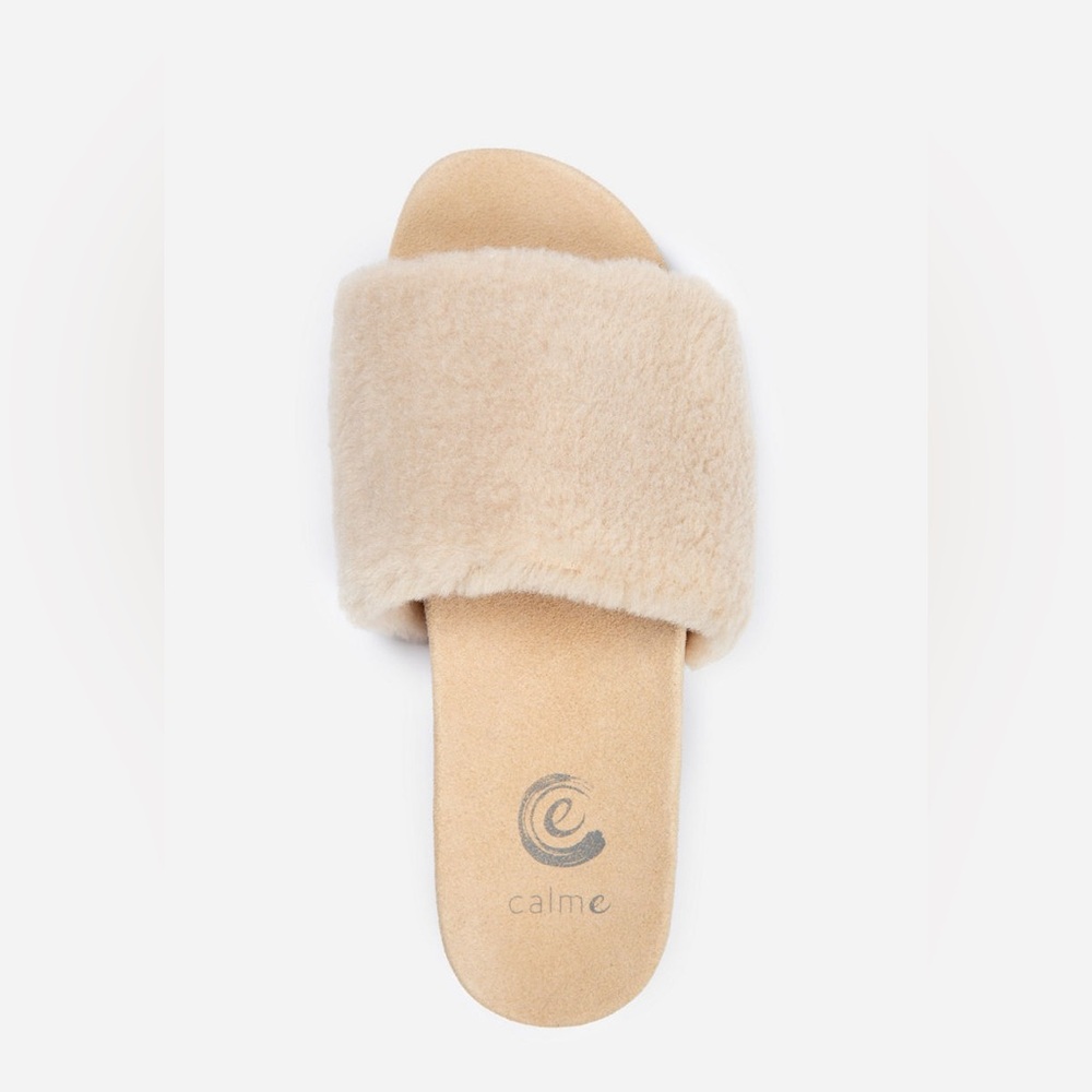 JOHNNY WAS SIZE 8~FAUX FUR SLIDE SUEDE SHOES SANDALS FLATS SLIPPERS SLIDES TAN
